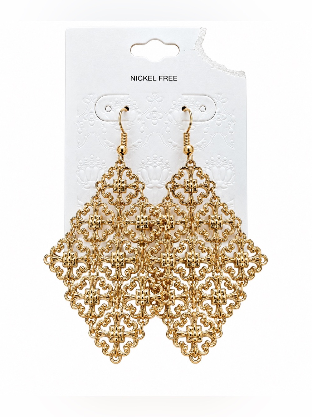 Nickel Free Gold Filigree Chandelier Earrings Ornate Statement Dangles